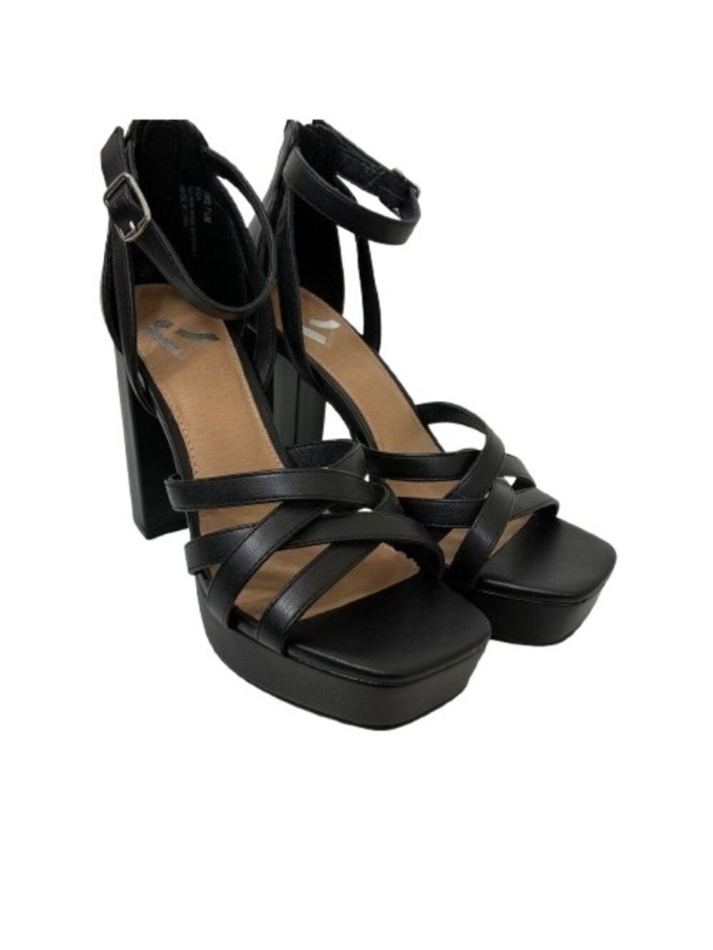 VTG Y2K Report Ibiza Strappy Platform Chunky Block Heel Sandals 7.5 Black